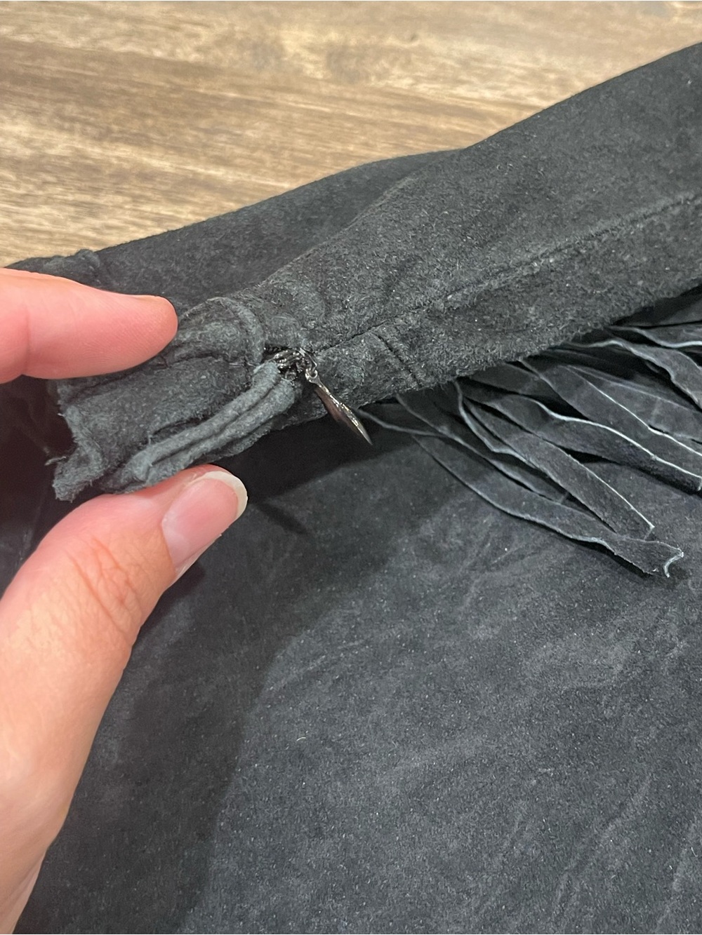 Vintage Denim & Co Black Suede Leather Fringe Maxi Skirt Boho Western Size Large - Picture 4 of 7
